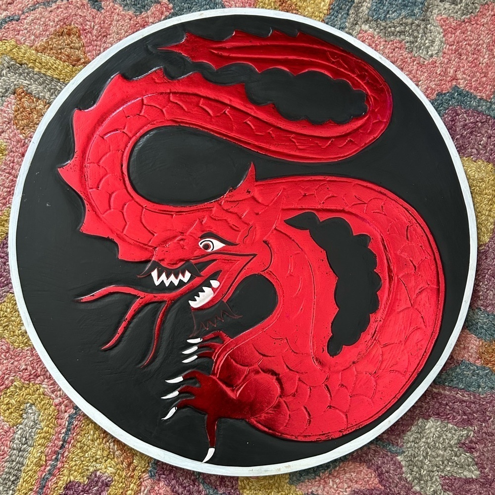 Vintage Hand Carved Red Dragon Wood Wall Plaque 15.75” Fantasy Decor